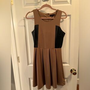 Brown sleeveless Dress with faux leather